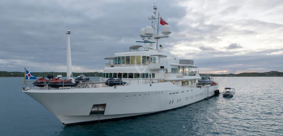 The 60 metre superyacht Senses lying at anchor